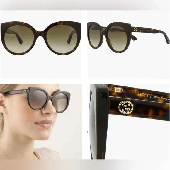 GUCCI CLASSIC AND TIMELESS HAVANA FRAMES WITH “GG” GOLD LOGO ON TEMPLES SUNNIES